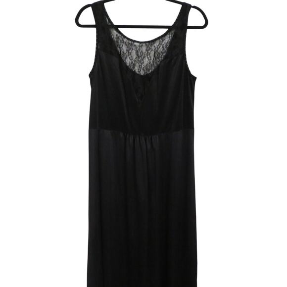 Womens Sz XL Black Vintage Nylon Lace Maxi Dress Whimsigoth Dark Fairy Slip - Picture 1 of 5